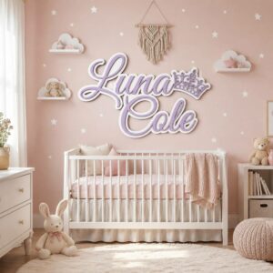 Personalized Princess Wooden Name Sign For Nursery Custom 3D Layered Crown Wood Name Wall Decor For Baby Girl Room Princess Bedroom - View 1