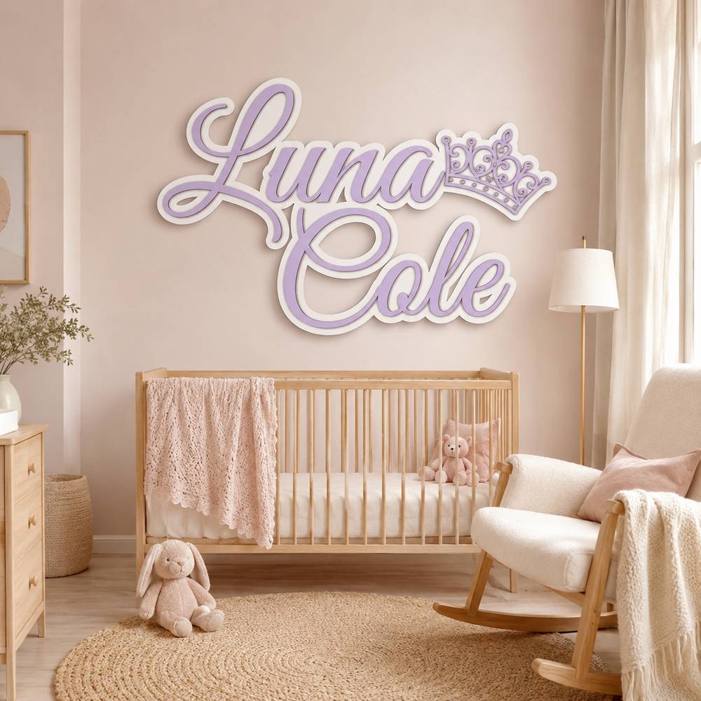 Personalized Princess Wooden Name Sign For Nursery Custom 3D Layered Crown Wood Name Wall Decor For Baby Girl Room Princess Bedroom - View 2