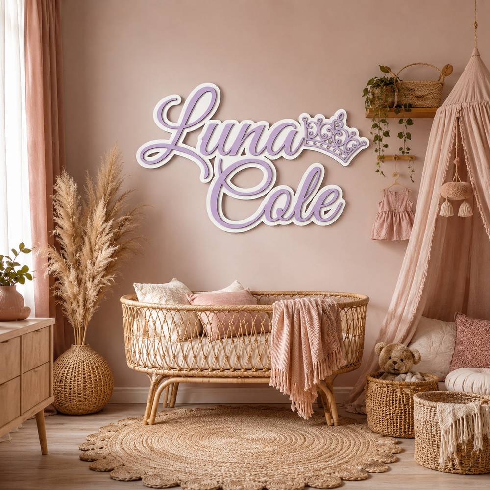 Personalized Princess Wooden Name Sign For Nursery Custom 3D Layered Crown Wood Name Wall Decor For Baby Girl Room Princess Bedroom - View 4