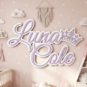 Personalized Princess Wooden Name Sign For Nursery Custom 3D Layered Crown Wood Name Wall Decor For Baby Girl Room Princess Bedroom