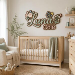 Personalized Rose And Daisy Wood Name Sign For Nursery Wall Decor Custom Floral Wooden Nameplate For Baby Girl Room Wildflower Toddler Birthday Gift - View 1