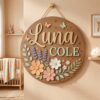 Personalized Round Floral Name Sign For Nursery Custom 3D Wooden Wall Decor For Baby Girl Room Flower Garden Theme Wood Sign Unique Baby Gift - Style 1