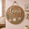 Personalized Round Floral Name Sign For Nursery Custom 3D Wooden Wall Decor For Baby Girl Room Flower Garden Theme Wood Sign Unique Baby Gift - Style 3