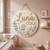 Personalized Round Floral Name Sign For Nursery Custom 3D Wooden Wall Decor For Baby Girl Room Flower Garden Theme Wood Sign Unique Baby Gift - Style 4