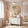 Personalized Round Nursery Name Wood Sign, Custom Boho Wooden Hanging Plaque For Baby Room Or Kids Bedroom Wall Decor, Newborn Shower Gift Boys Girls - Style 2