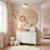 Personalized Round Nursery Name Wood Sign, Custom Boho Wooden Hanging Plaque For Baby Room Or Kids Bedroom Wall Decor, Newborn Shower Gift Boys Girls - Style 3
