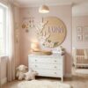 Personalized Round Nursery Name Wood Sign, Custom Boho Wooden Hanging Plaque For Baby Room Or Kids Bedroom Wall Decor, Newborn Shower Gift Boys Girls - Style 6