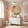 Personalized Round Nursery Name Wood Sign, Custom Boho Wooden Hanging Plaque For Baby Room Or Kids Bedroom Wall Decor, Newborn Shower Gift Boys Girls - Style 7