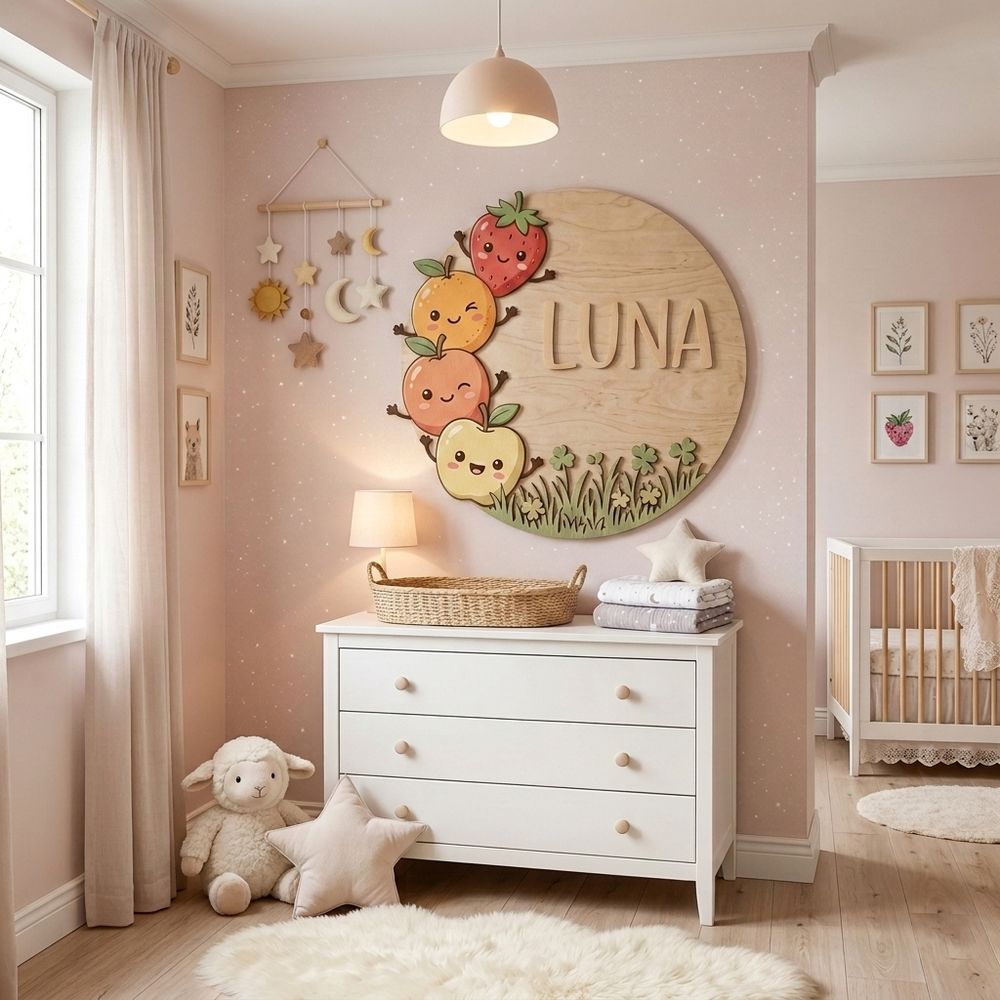 Personalized Round Nursery Name Wood Sign, Custom Boho Wooden Hanging Plaque For Baby Room Or Kids Bedroom Wall Decor, Newborn Shower Gift Boys Girls - Style 7