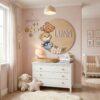 Personalized Round Nursery Name Wood Sign, Custom Boho Wooden Hanging Plaque For Baby Room Or Kids Bedroom Wall Decor, Newborn Shower Gift Boys Girls - Style 9