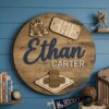 Personalized Round Nursery Name Wood Sign, Custom Sports Theme Wooden Wall Decor For Baby Room Or Kids Bedroom, Baby Shower Gift For Boys - Style 10