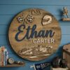 Personalized Round Nursery Name Wood Sign, Custom Sports Theme Wooden Wall Decor For Baby Room Or Kids Bedroom, Baby Shower Gift For Boys - Style 3