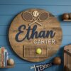 Personalized Round Nursery Name Wood Sign, Custom Sports Theme Wooden Wall Decor For Baby Room Or Kids Bedroom, Baby Shower Gift For Boys - Style 4