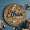 Personalized Round Nursery Name Wood Sign, Custom Sports Theme Wooden Wall Decor For Baby Room Or Kids Bedroom, Baby Shower Gift For Boys - Style 5