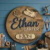Personalized Round Nursery Name Wood Sign, Custom Sports Theme Wooden Wall Decor For Baby Room Or Kids Bedroom, Baby Shower Gift For Boys - Style 6