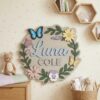 Personalized Round Wooden Name Sign For Nursery Custom Butterfly And Floral Wall Decor For Baby Girl Room 3D Wood Flower Sign Unique Newborn Gift - Style 1