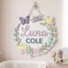 Personalized Round Wooden Name Sign For Nursery Custom Butterfly And Floral Wall Decor For Baby Girl Room 3D Wood Flower Sign Unique Newborn Gift - Style 3