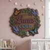 Personalized Round Wooden Name Sign For Nursery Custom Butterfly And Floral Wall Decor For Baby Girl Room 3D Wood Flower Sign Unique Newborn Gift - Style 4