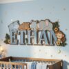 Personalized Safari Jungle Animals Name Sign For Nursery Custom 3D Wooden Wall Decor For Baby Boy Room Layered Wood Lettering Newborn Baby Gift - Style 1