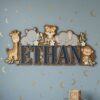 Personalized Safari Jungle Animals Name Sign For Nursery Custom 3D Wooden Wall Decor For Baby Boy Room Layered Wood Lettering Newborn Baby Gift - Style 2