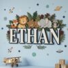 Personalized Safari Jungle Animals Name Sign For Nursery Custom 3D Wooden Wall Decor For Baby Boy Room Layered Wood Lettering Newborn Baby Gift - Style 4