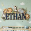 Personalized Safari Jungle Animals Name Sign For Nursery Custom 3D Wooden Wall Decor For Baby Boy Room Layered Wood Lettering Newborn Baby Gift - Style 5
