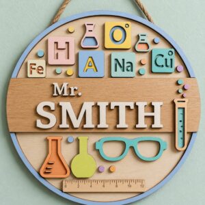 Personalized Science Teacher Door Sign, Custom Wooden Classroom Plaque For Science Room Decor, Teacher Appreciation Back To School Gift - Style 1