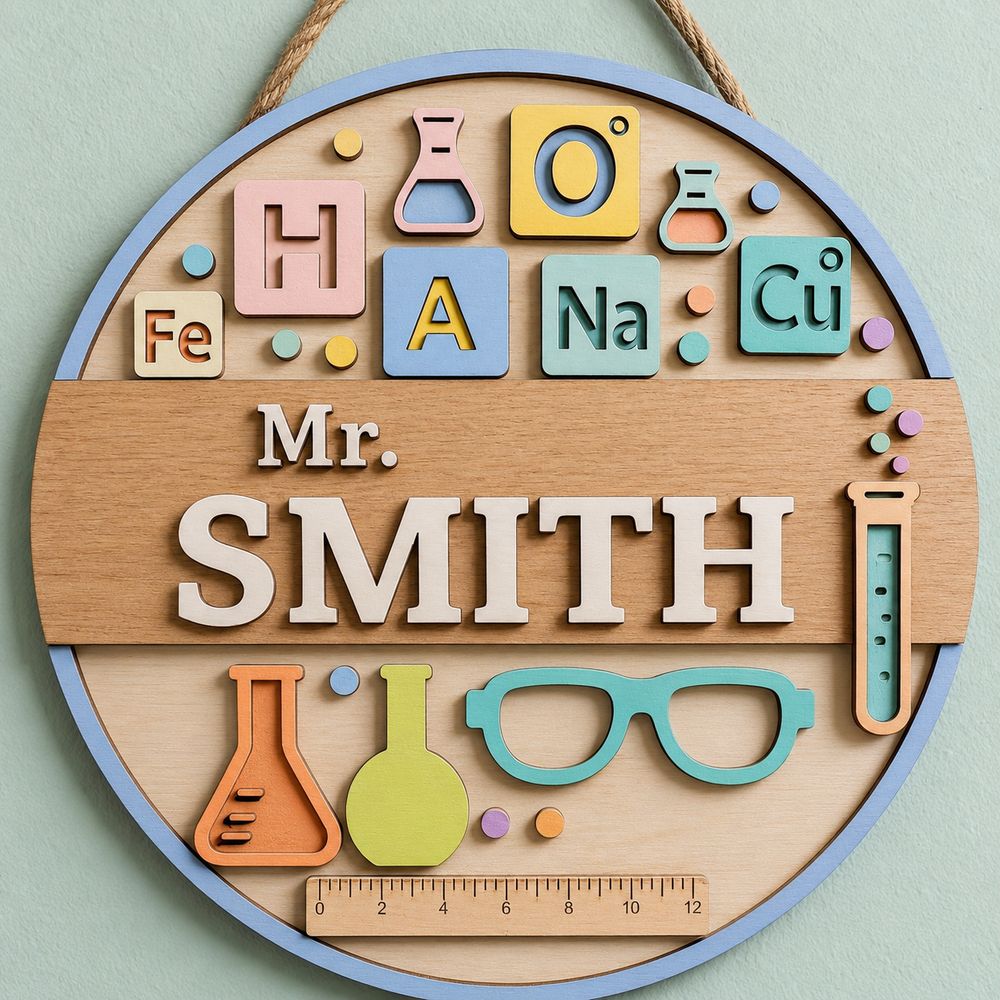 Personalized Science Teacher Door Sign, Custom Wooden Classroom Plaque For Science Room Decor, Teacher Appreciation Back To School Gift - Style 1