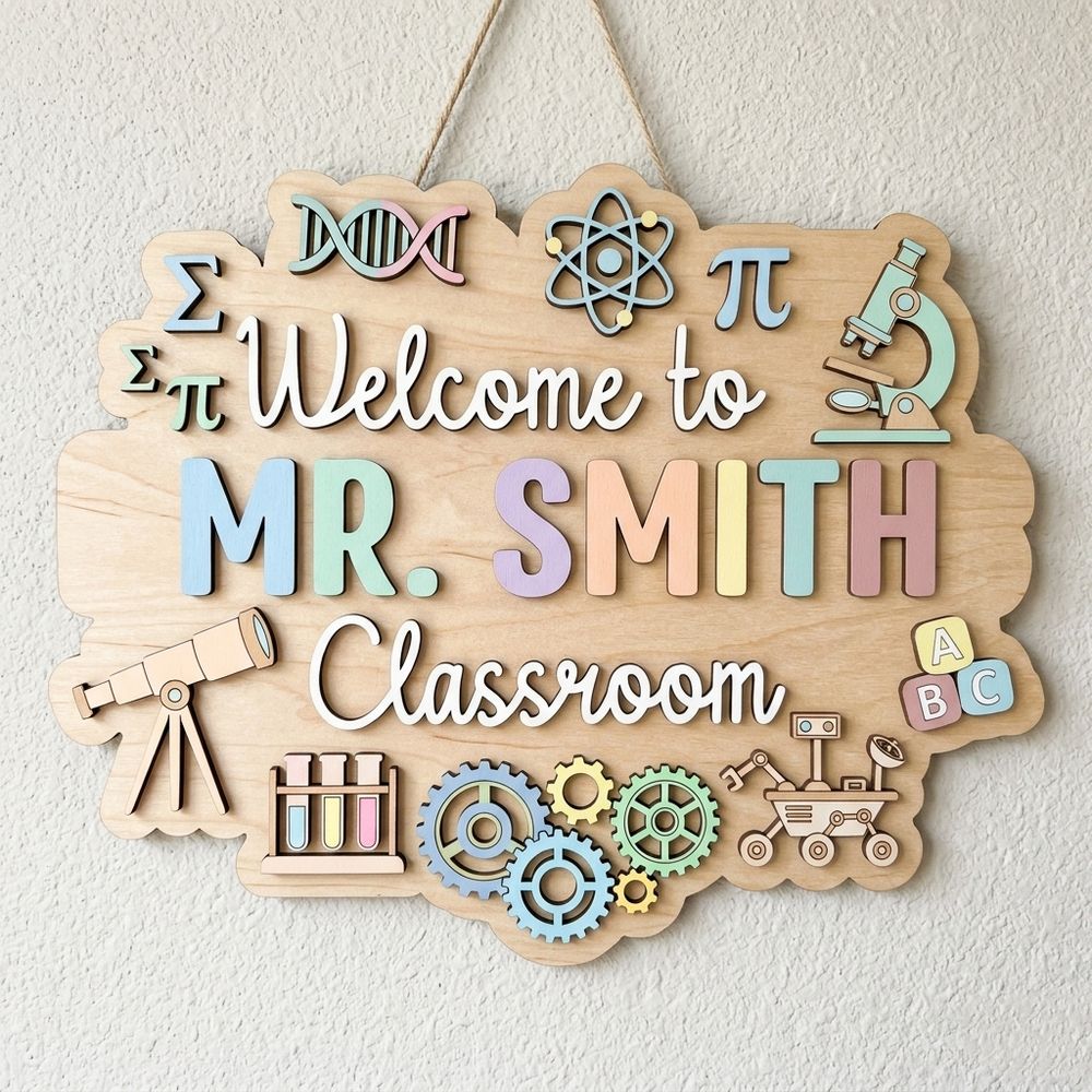 Personalized Science Teacher Door Sign, Custom Wooden Classroom Plaque For Science Room Decor, Teacher Appreciation Back To School Gift - Style 2