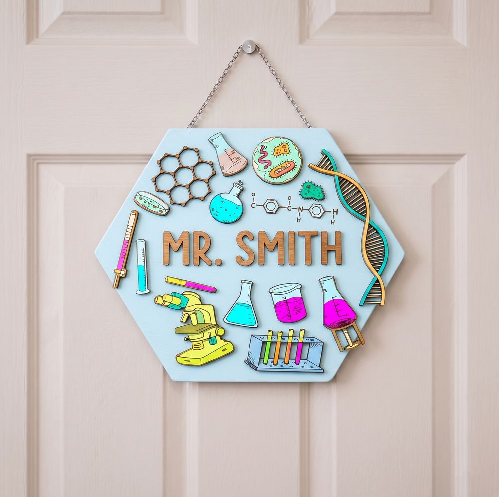 Personalized Science Teacher Door Sign, Custom Wooden Classroom Plaque For Science Room Decor, Teacher Appreciation Back To School Gift - Style 3