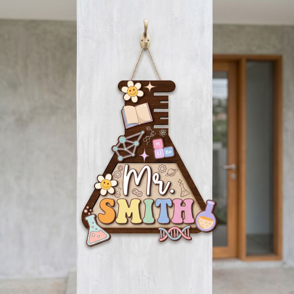 Personalized Science Teacher Door Sign, Custom Wooden Classroom Plaque For Science Room Decor, Teacher Appreciation Back To School Gift - Style 4