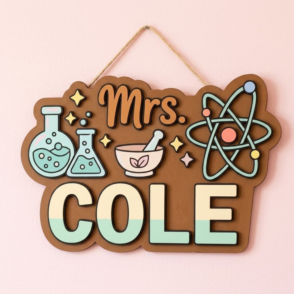Personalized Science Teacher Door Sign, Custom Wooden Classroom Plaque For Science Room Decor, Teacher Appreciation Back To School Gift - Style 5