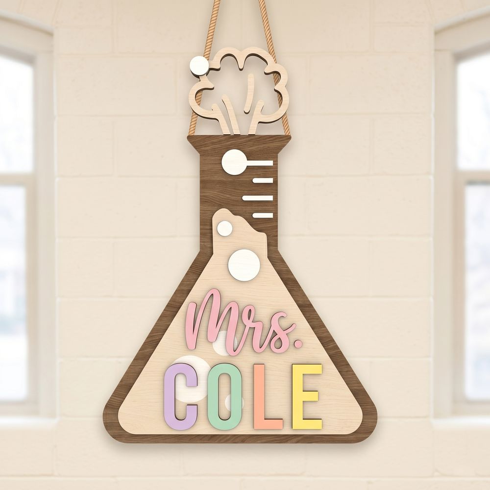 Personalized Science Teacher Door Sign, Custom Wooden Classroom Plaque For Science Room Decor, Teacher Appreciation Back To School Gift - Style 6