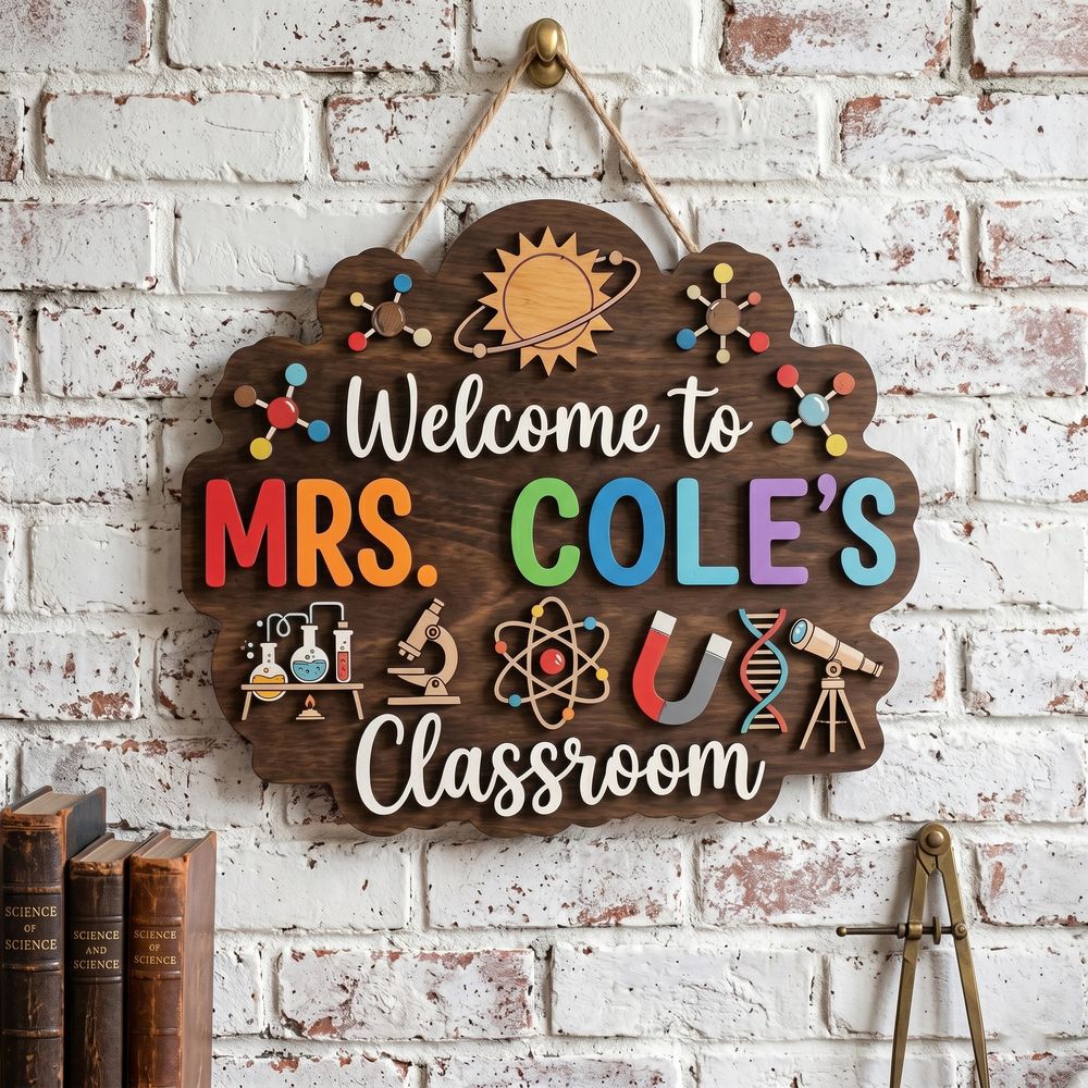 Personalized Science Teacher Door Sign, Custom Wooden Classroom Plaque For Science Room Decor, Teacher Appreciation Back To School Gift - Style 8