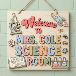 Personalized Science Teacher Name Wood Sign Custom Classroom Door Hanger Wooden Wall Decor For Science Room Back To School Teacher Appreciation Gift - Style 2