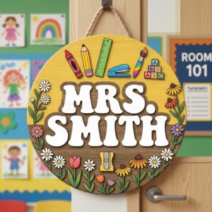 Personalized Teacher Door Signs Elementary Classroom Custom Name Door Hanger Back To School Decor Welcome Sign Appreciation Gift Classroom Decoration - Style 1