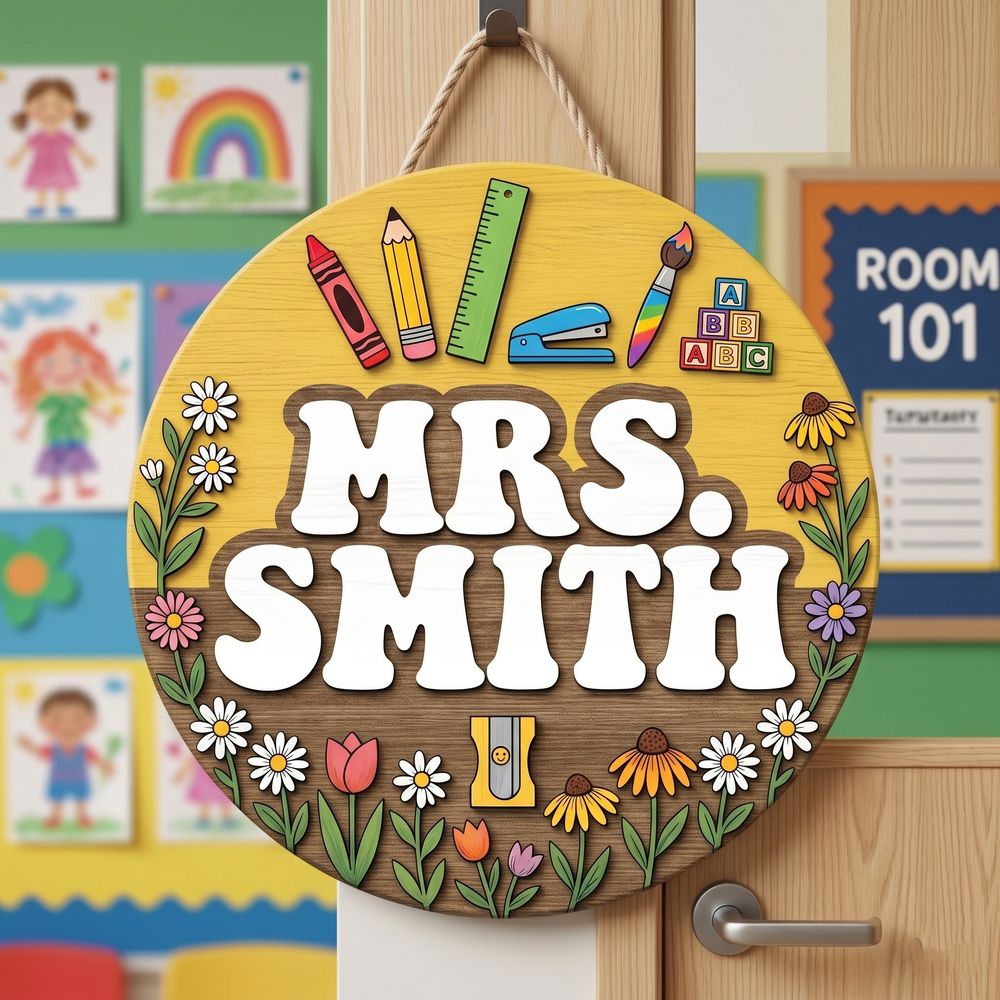 Personalized Teacher Door Signs Elementary Classroom Custom Name Door Hanger Back To School Decor Welcome Sign Appreciation Gift Classroom Decoration - Style 1