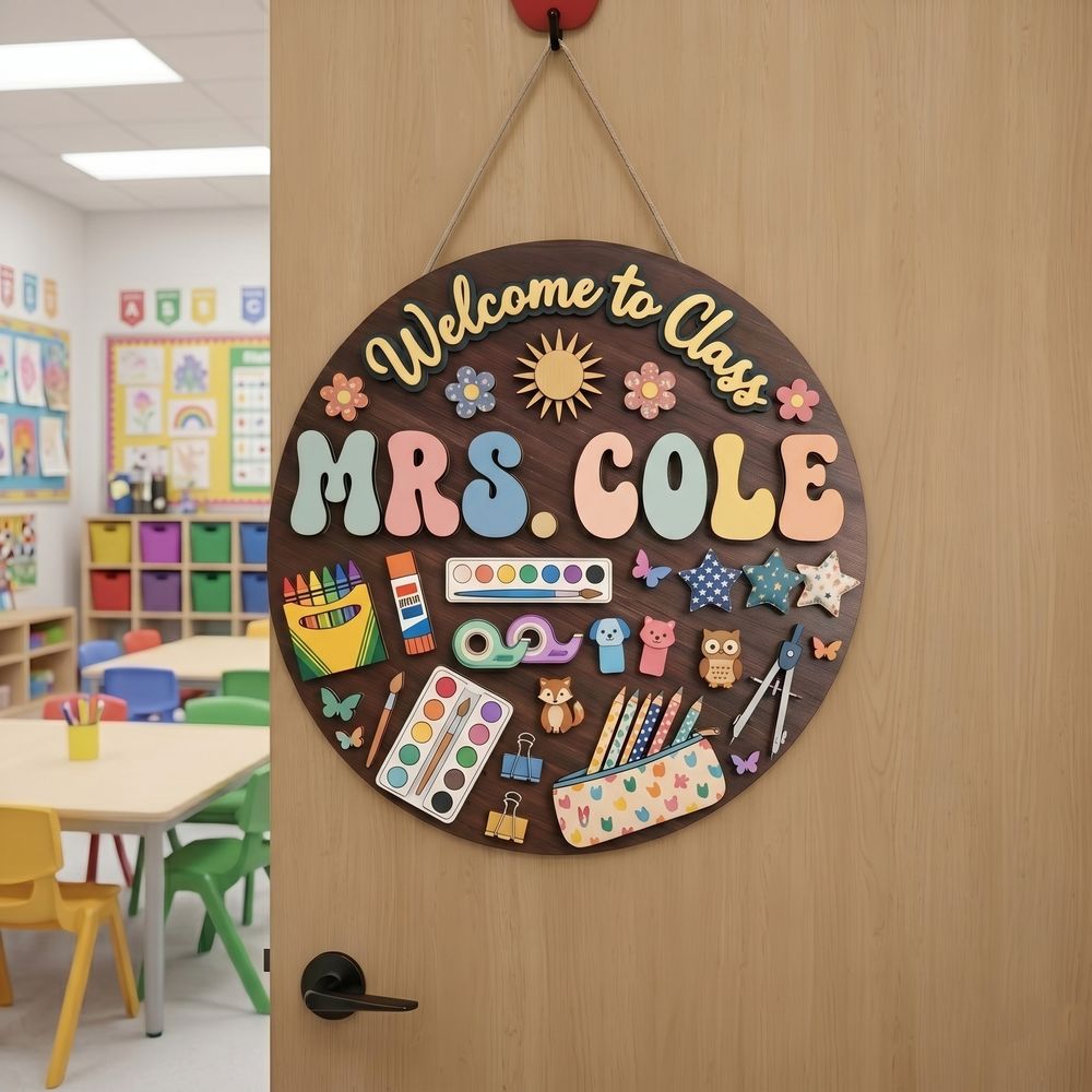 Personalized Teacher Door Signs Elementary Classroom Custom Name Door Hanger Back To School Decor Welcome Sign Appreciation Gift Classroom Decoration - Style 2