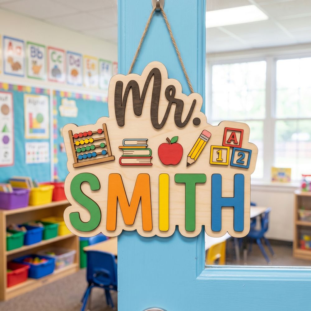 Personalized Teacher Door Signs Elementary Classroom Custom Name Door Hanger Back To School Decor Welcome Sign Appreciation Gift Classroom Decoration - Style 3