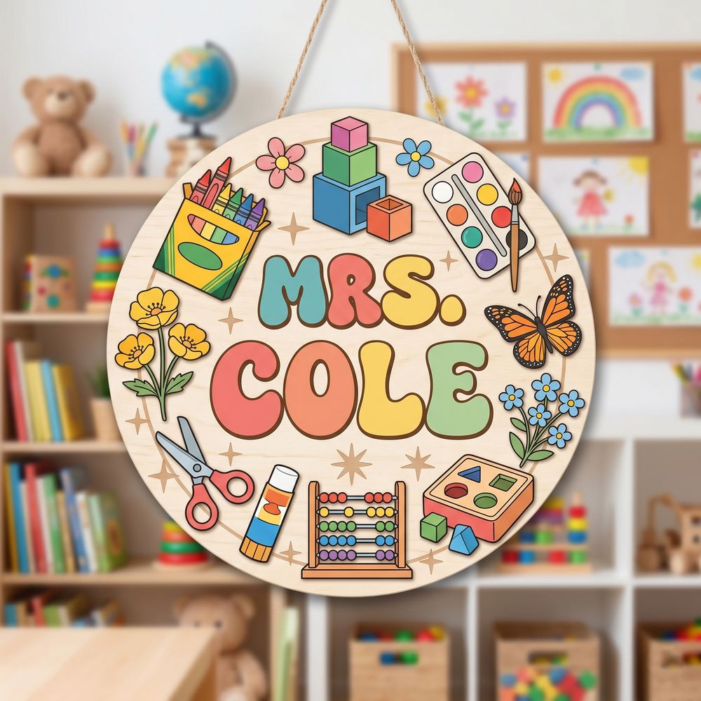 Personalized Teacher Door Signs Elementary Classroom Custom Name Door Hanger Back To School Decor Welcome Sign Appreciation Gift Classroom Decoration - Style 5