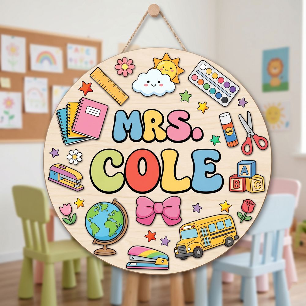 Personalized Teacher Door Signs Elementary Classroom Custom Name Door Hanger Back To School Decor Welcome Sign Appreciation Gift Classroom Decoration - Style 6