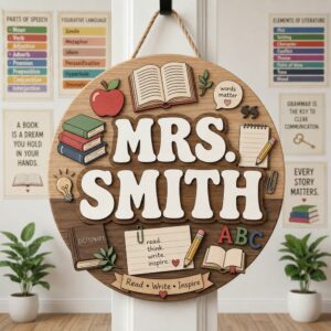 Personalized Teacher Door Signs English Classroom Custom Name Door Hanger Back To School Decor Welcome Sign Appreciation Gift Classroom Decoration - Style 1