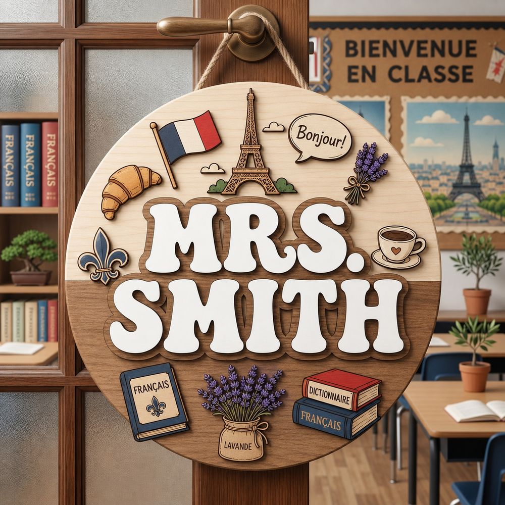Personalized Teacher Door Signs, French Classroom Custom Name Door Hanger, Back To School Decor, Welcome Sign, Appreciation Gift, Classroom Decoration - Style 4
