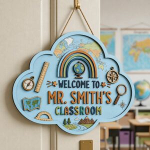 Personalized Teacher Door Signs Geography Classroom Custom Name Door Hanger Back To School Decor Welcome Sign Appreciation Gift Classroom Decoration - Style 1