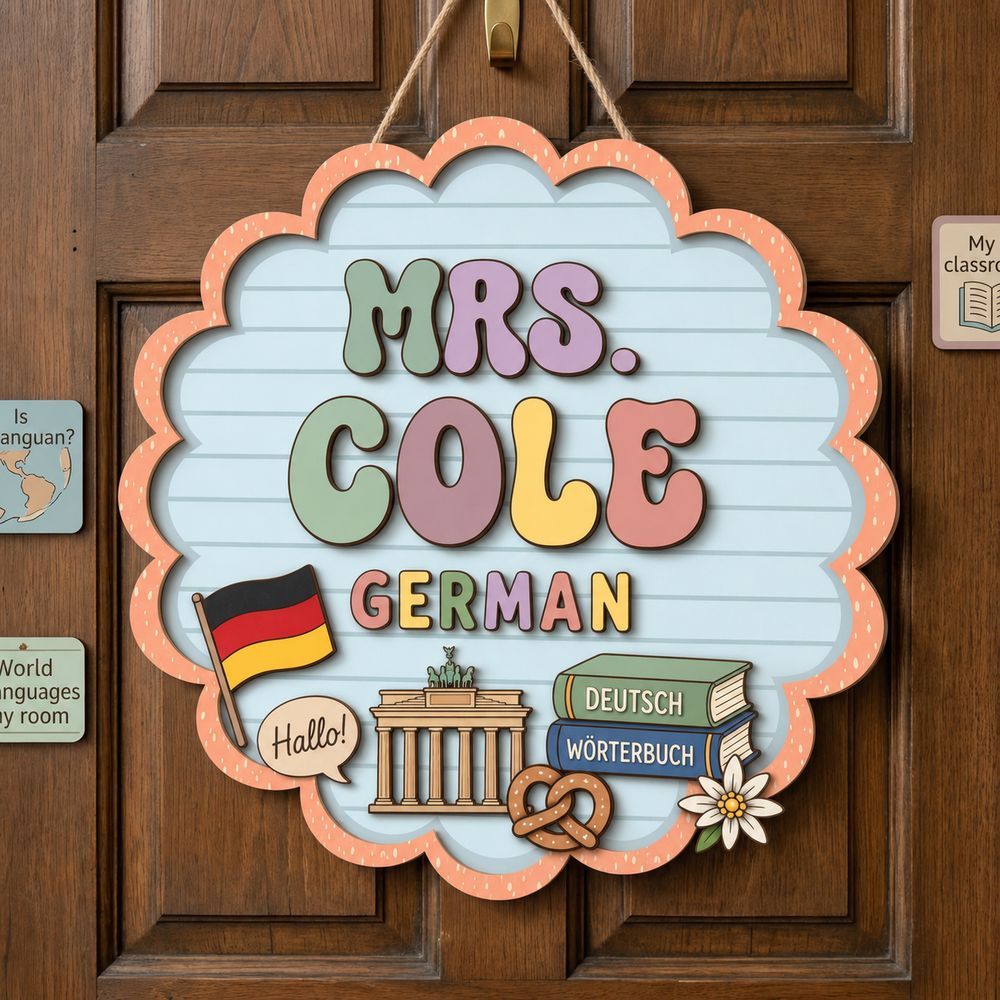 Personalized Teacher Door Signs, German Classroom Custom Name Door Hanger, Back To School Decor, Welcome Sign, Appreciation Gift, Classroom Decoration - Style 3