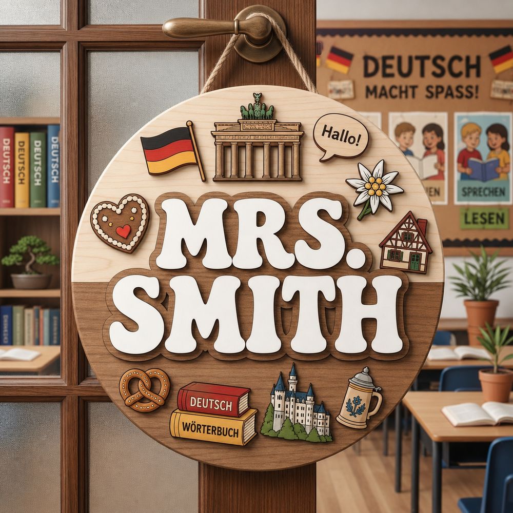 Personalized Teacher Door Signs, German Classroom Custom Name Door Hanger, Back To School Decor, Welcome Sign, Appreciation Gift, Classroom Decoration - Style 4