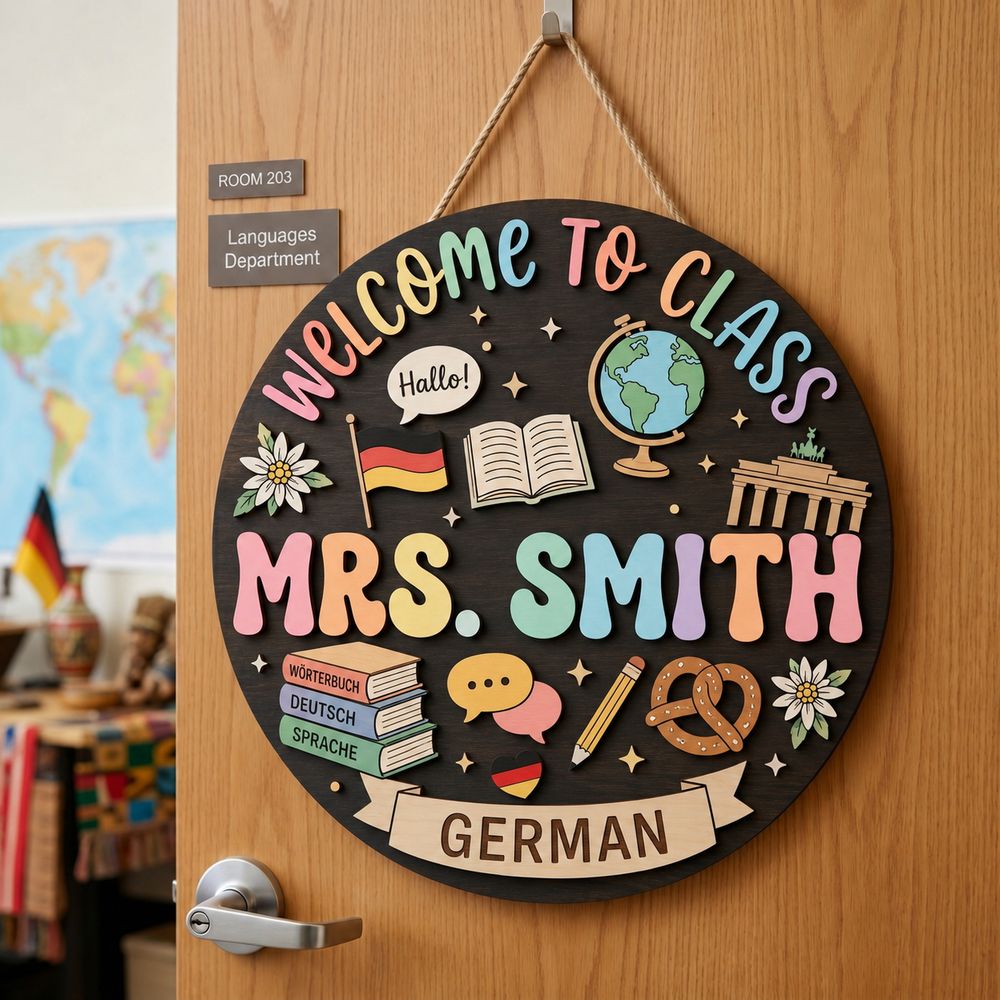 Personalized Teacher Door Signs, German Classroom Custom Name Door Hanger, Back To School Decor, Welcome Sign, Appreciation Gift, Classroom Decoration - Style 5