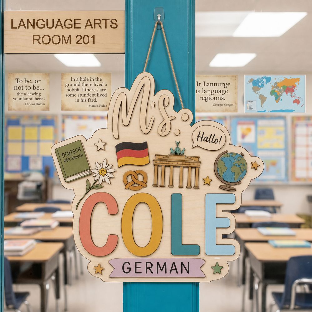 Personalized Teacher Door Signs, German Classroom Custom Name Door Hanger, Back To School Decor, Welcome Sign, Appreciation Gift, Classroom Decoration - Style 6