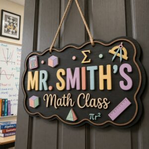 Personalized Teacher Door Signs, Math Classroom Custom Name Door Hanger, Back To School Decor, Welcome Sign, Appreciation Gift, Classroom Decoration - Style 2