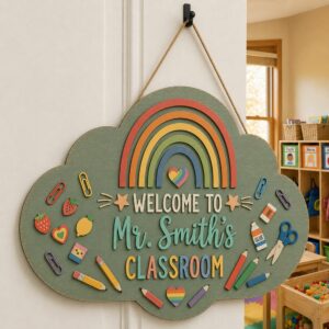 Personalized Teacher Door Signs Preschool Classroom Custom Name Door Hanger Back To School Decor Welcome Sign Appreciation Gift Classroom Decoration - Style 1